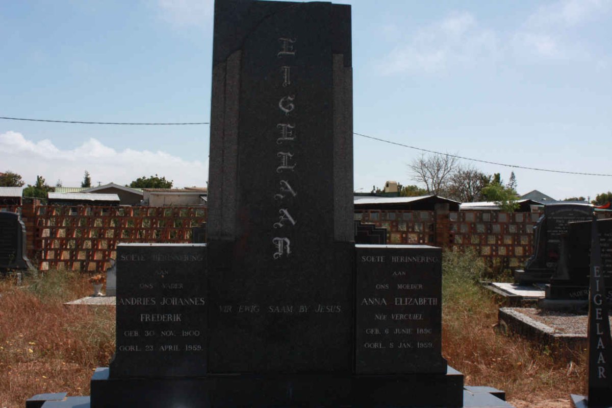 EIGELAAR Andries Johannes Frederik 1900-1959 &amp; Anna Elizabeth VERCUIEL 1896-1959