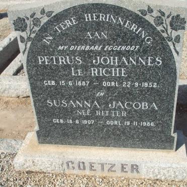 COETZER Petrus Johannes Le Riche 1887-1952 &amp; Susanna Jacoba RITTER 1907-1986