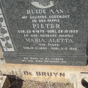 BRUYN Pieter, de 1875-1953 &amp; Maria Aletta FAURE 1882-1959