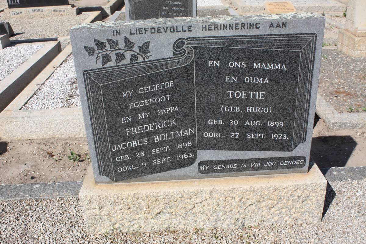 BOLTMAN Frederick Jacobus 1898-1963 &amp; Toetie HUGO 1899-1973