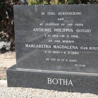 BOTHA Athonie Pilippus 1901-1968 &amp; Margaretha Magdalena ROUX 1900-1980
