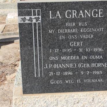 GRANGE Gert, La 1895-1936 &amp; J.P. HORNE 1896-1985