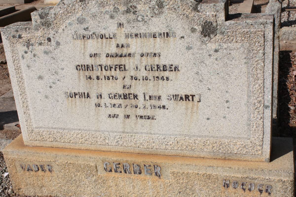 GERBER Christoffel J. 1870-1948 &amp; Sophia M. SWART 1871-1948