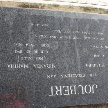 JOUBERT Jacob De Villiers 1891-1976 &amp; Miranda Martha KLUE 1893-1965