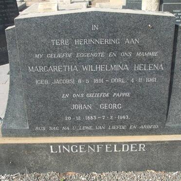 LINGENFELDER Johan Georg 1883-1963 &amp; Margaretha Wilhelmina Helena JACOBS 1891-1961