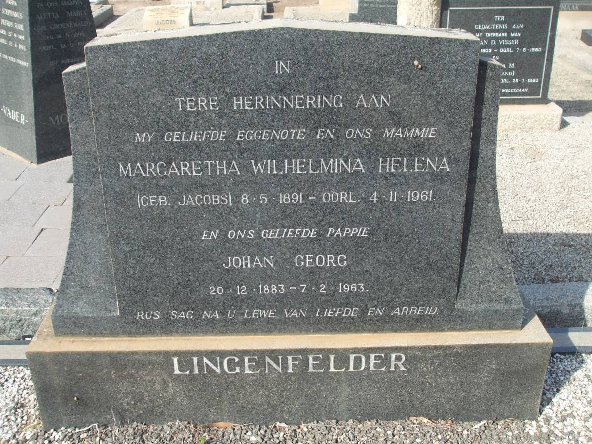 LINGENFELDER Johan Georg 1883-1963 &amp; Margaretha Wilhelmina Helena JACOBS 1891-1961