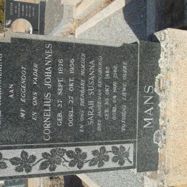 MANS Cornelius Johannes 1876-1956 &amp; Sarah Susanna Janse van RENSBURG 1885-1962