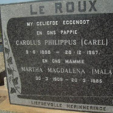 ROUX Carolus Philippus, Le 1898-1967 &amp; Martha Magdalena 1909-1985