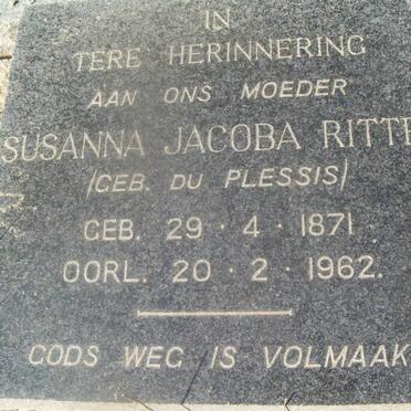 RITTER Susanna Jacoba nee du PLESSIS 1871-1962