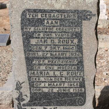 ROUX Jan D. 1864-1934 &amp; Maria L.C. van der MERWE 1868-1956