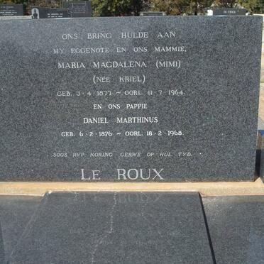 ROUX Daniel Marthinus, le 1876-1968 &amp; Maria Magdalena KRIEL 1877-1964 
