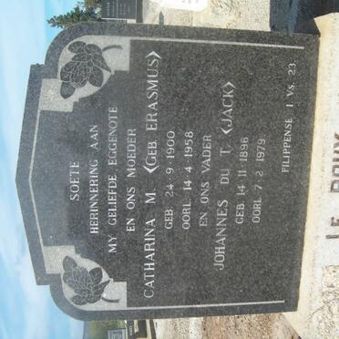 ROUX Johannes Du T., le 1896-1979 &amp; Catharina M. ERASMUS 1900-1958