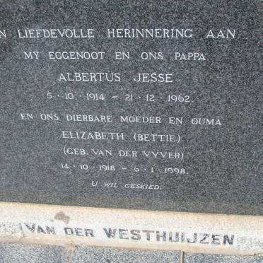 WESTHUIJZEN Albertus Jesse, van der 1914-1962 &amp; Elizabeth VAN DER VYVER 1918-1998