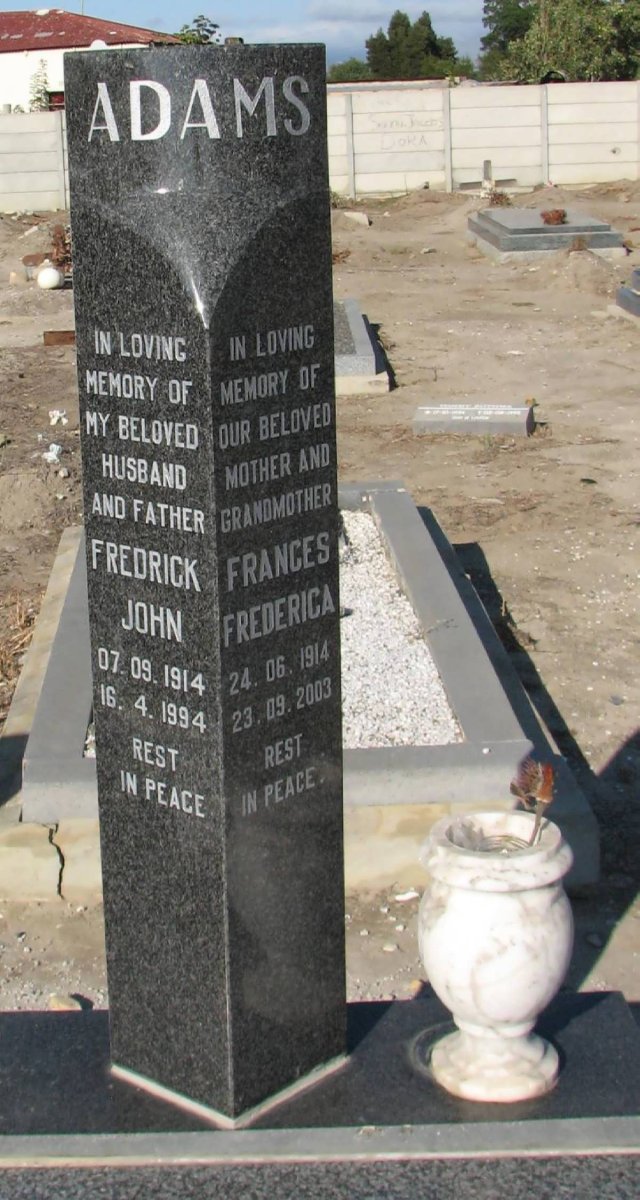 ADAMS Fredrick John 1914-1994 &amp; Frances Frederica 1914-2003