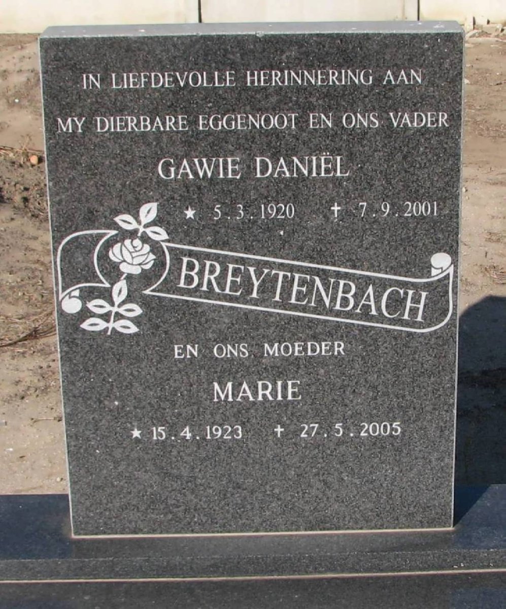 BREYTENBACH Gawie Daniel 1920-2001 &amp; Marie 1923-2005