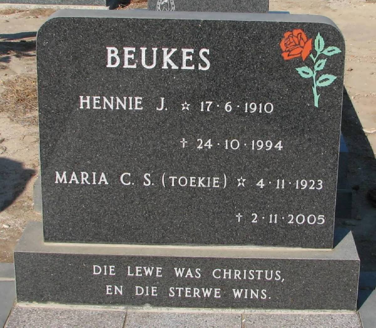 BEUKES Hennie J. 1910-1994 &amp; Maria C.S. 1923-2005