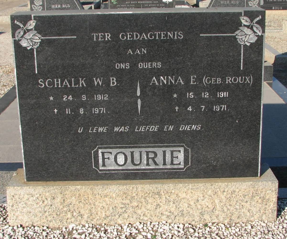 FOURIE Schalk W.B. 1912-1971 &amp; Anna E. ROUX 1911-1971