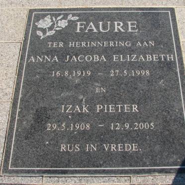FAURE Izak Pieter 1908-2005 &amp; Anna Jacoba Elizabeth 1919-1998