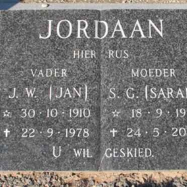 JORDAAN J.W. 1910-1978 &amp; S.G. 1914-2005
