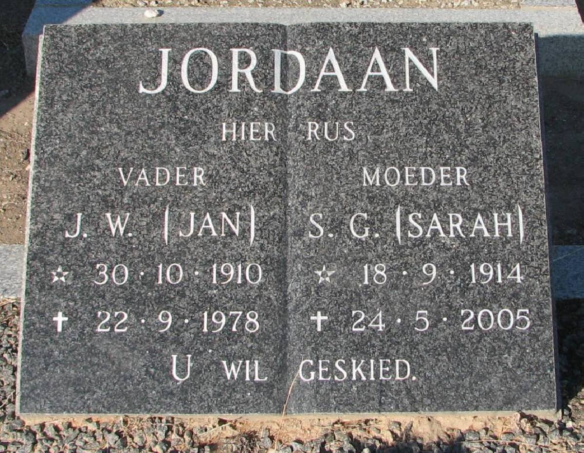 JORDAAN J.W. 1910-1978 &amp; S.G. 1914-2005