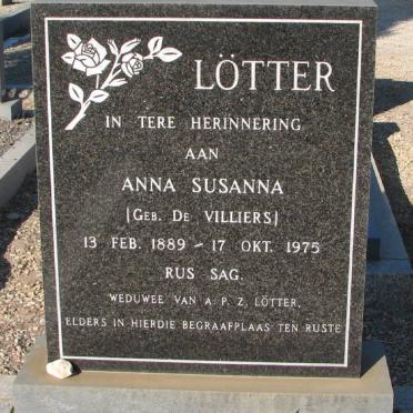 LOTTER Anna Susanna nee de VILLIERS 1889-1975