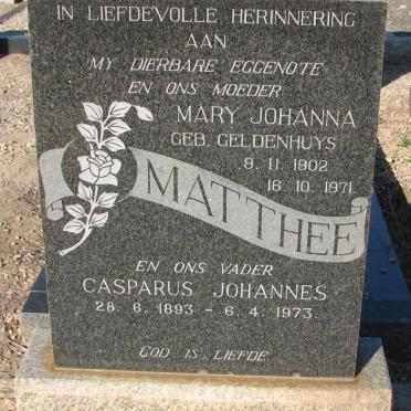 MATTHEE Casparus Johannes 1893-1973 &amp; Mary Johanna GELDENHUYS 1902-1971
