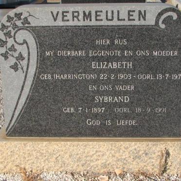 VERMEULEN Sybrand 1897-1991 &amp; Elizabeth HARRINGTON 1903-1973