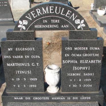 VERMEULEN Marthinus G.T. 1909-1992 &amp; Sophia Elizabeth SADIE 1919-2004