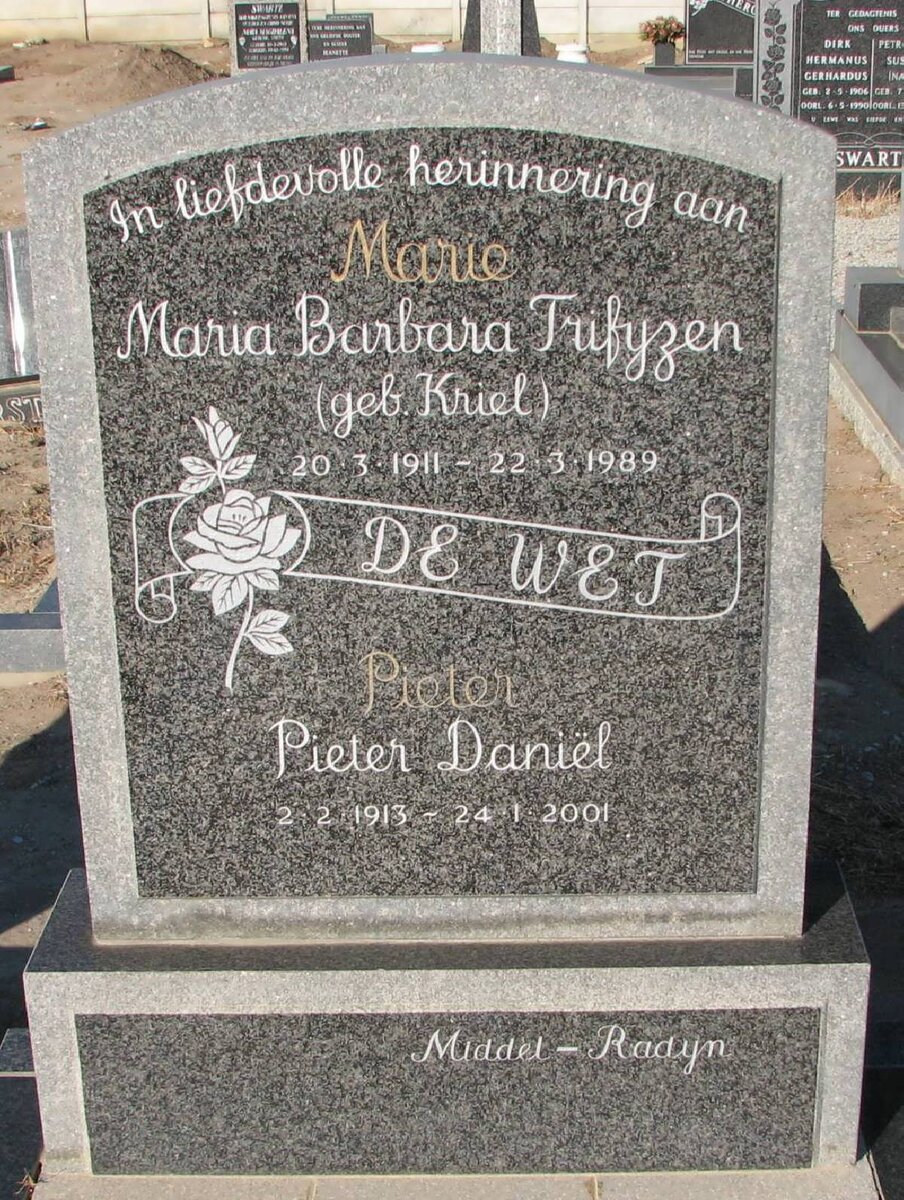 WET Pieter Daniel 1913-2001 &amp; Maria Barbara Trifyzen KRIEL 1911-1989