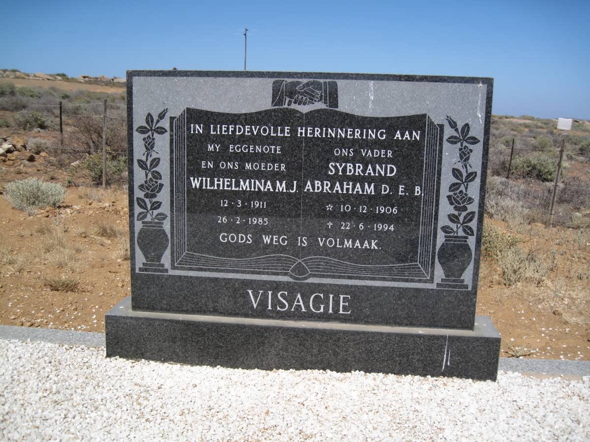 VISAGIE Sybrand Abraham D.E.B. 1906-1994 &amp; Wilhelmina M.J. 1911-1985