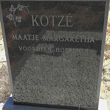 KOTZÉ Maatje Margaretha, formerly HOEPFNER nee BOTHA 1909-1989
