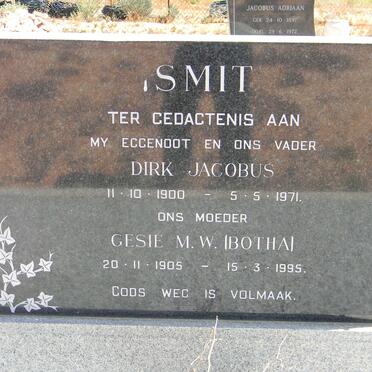 SMIT Dirk Jacobus 1900-1971 &amp; Gesie M.W.BOTHA 1905-1995