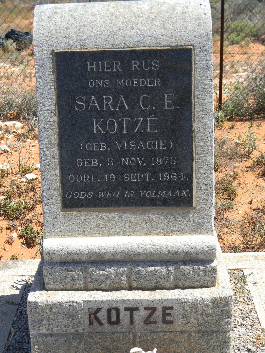 KOTZÉ Sara C.E. nee VISAGIE 1875-1964