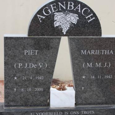 AGENBACH P.J. De V. 1942-2000 &amp; M.M.J.1942-