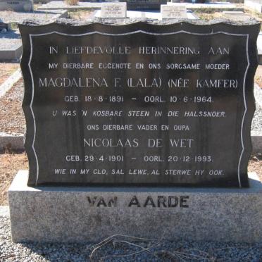 AARDE Nicolaaas De Wet, van 1901-1993 &amp; Magdalena F. KAMFER 1891-1964