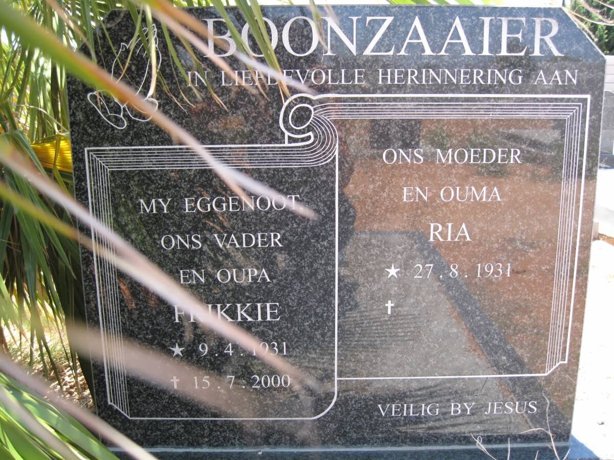 BOONZAAIER Frikkie 1931-2000 &amp; Ria 1931-