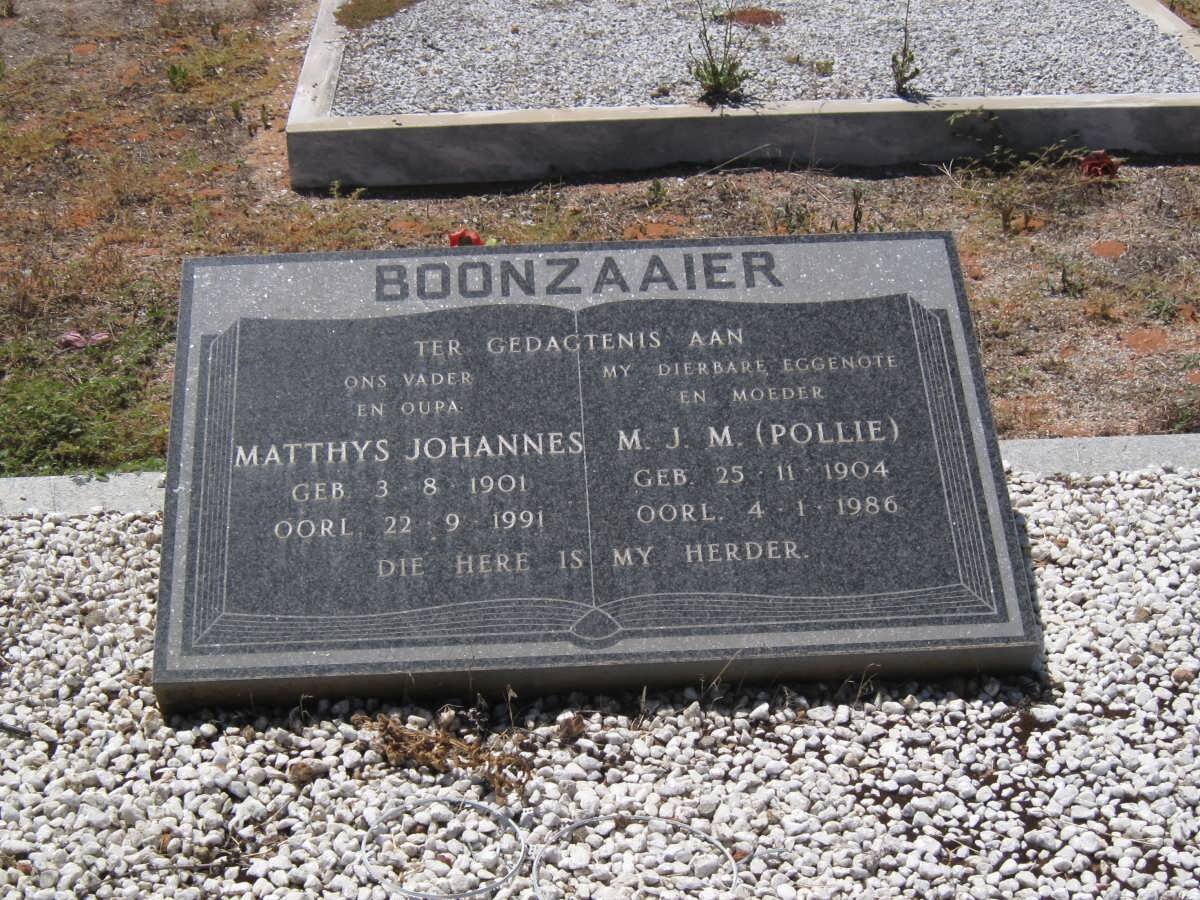 BOONZAAIER Matthys Johannes 1901-1991 &amp; M.J.M. 1904-1986