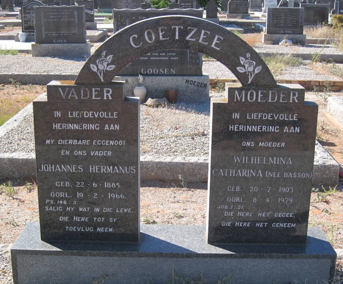 COETZEE Johannes Hermanus 1885-1966 &amp; Wilhelmina Catharina  BASSON 1903-1979