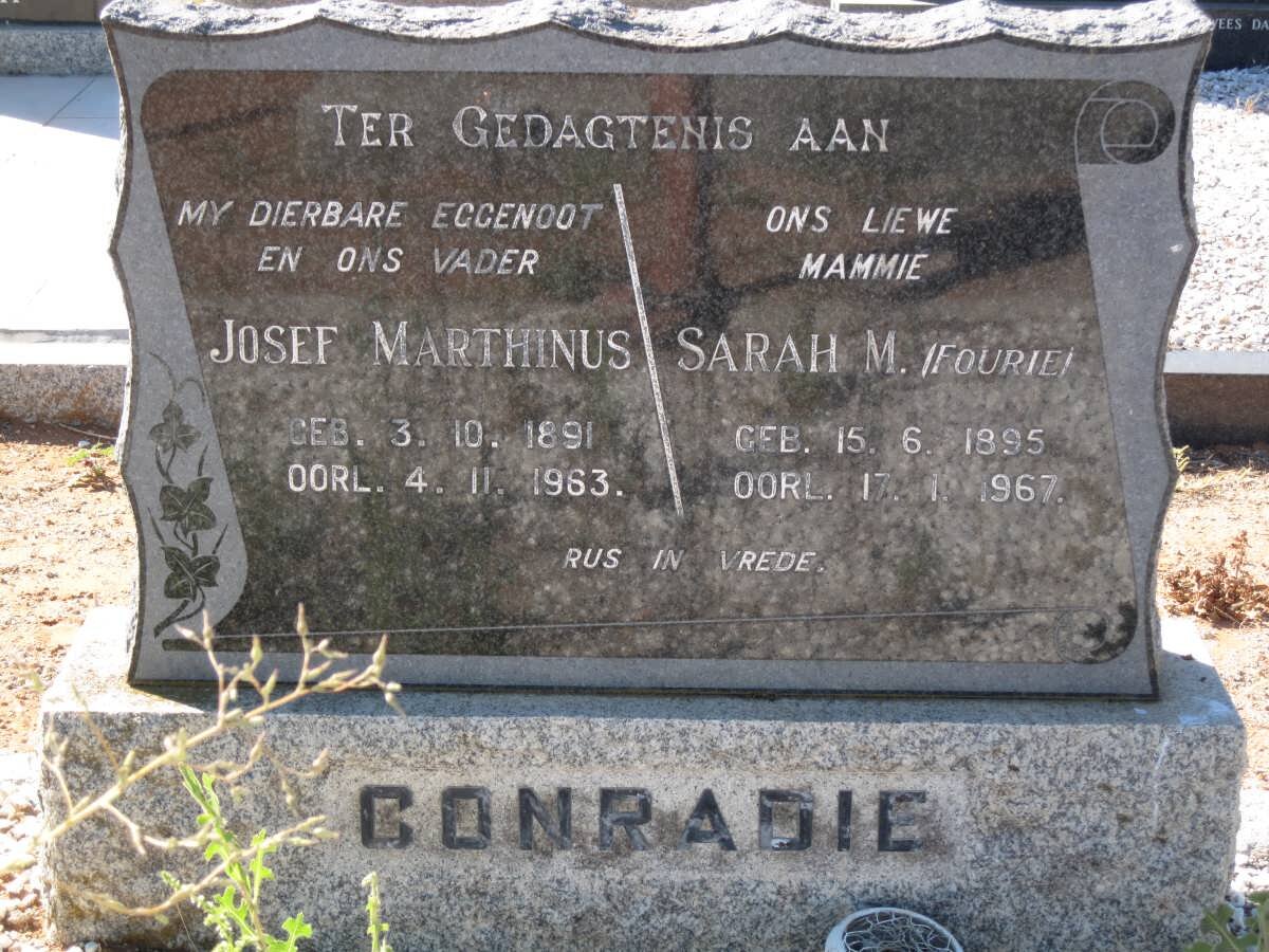 CONRADIE Josef Marthinus 1891-1983 &amp; Sarah M. FOURIE 1895-1967