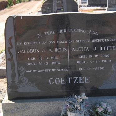 COETZEE Jacobus J.A. 1916-1965 &amp; Aletta J. 1920-2000