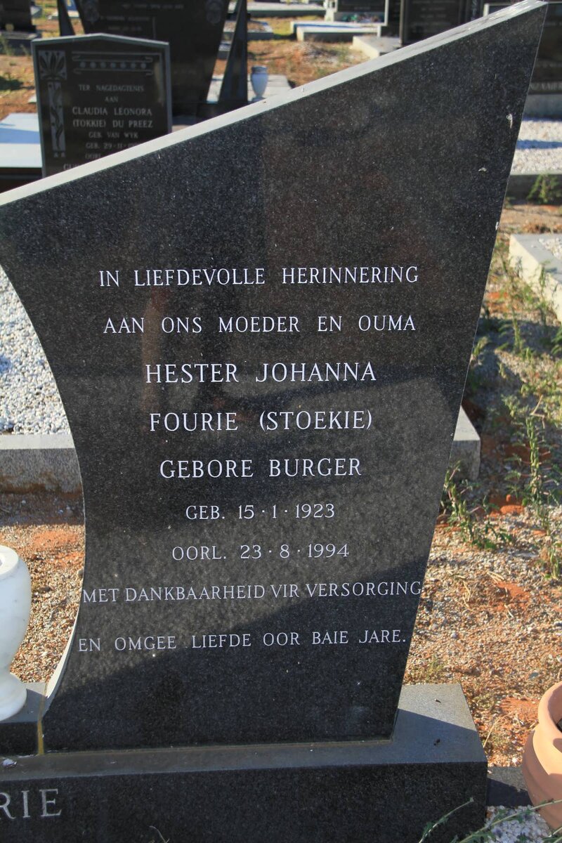 FOURIE Hester Johanna nee BURGER 1923-1994 