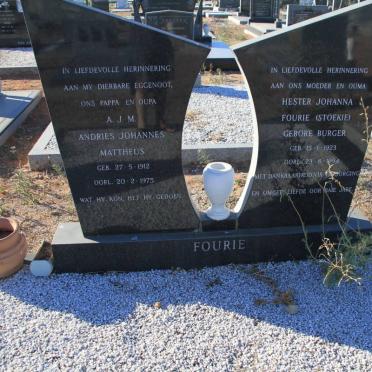 FOURIE Andries Johannes Mattheus 1912-1975 &amp; Hester Johanna BURGER 1923-1994