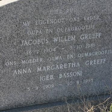 GREEFF Jacobus Willem 1904-1981 &amp; Anna Margaretha BASSON 1909-1995
