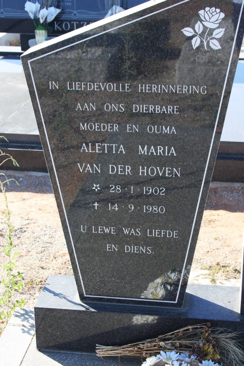 HOVEN Aletta Maria, van der 1902-1980