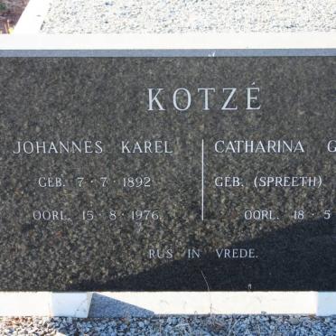 KOTZÉ Johannes Karel 1892-1976 &amp; Catharina Gloudina SPREETH 1906-1980