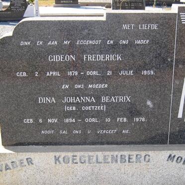KOEGELENBERG Gideon Frederick 1879-1959 &amp; Dina Johanna Beatrix COETZEE 1894-1978
