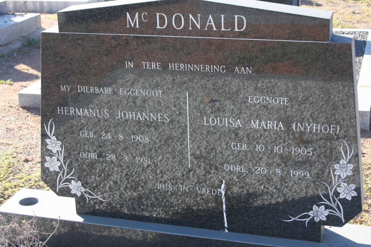 McDONALD Hermanus Johannes 1908-1981 &amp; Louisa Maria NYHOF 1905-1999