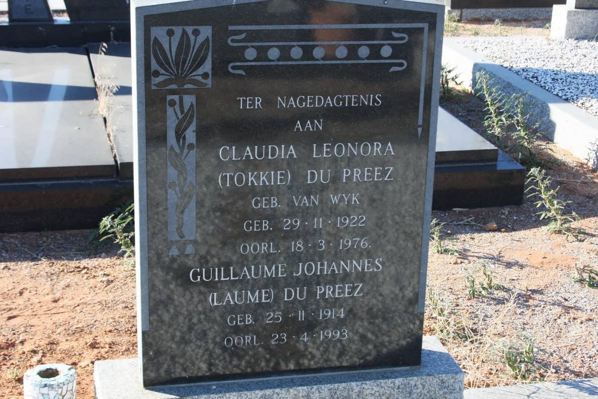 PREEZ Guillaume Johannes, du 1914-1993 &amp; Claudia Leonora VAN WYK 1922-1976