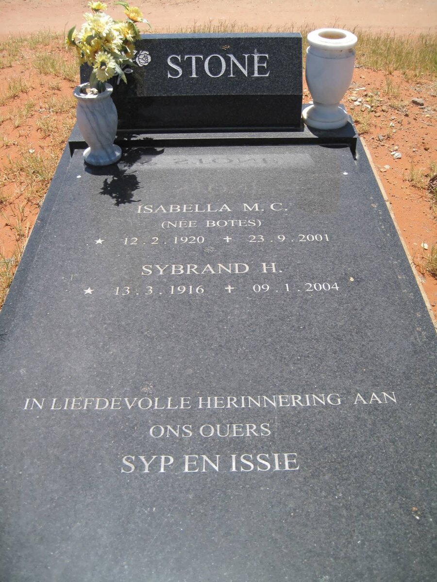 STONE Sybrand H. 1916-2004 &amp; Isabella M.C. BOTES 1920-2001