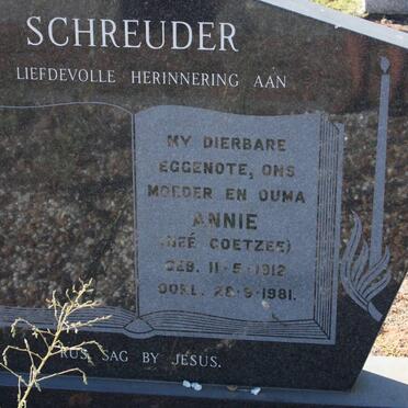 SCHREUDER Annie nee COETZEE 1912-1981